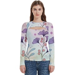 Flower Paint Flora Nature Plant Women s Cut Out Long Sleeve T-shirt by Maspions