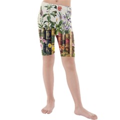 Books Flowers Book Flower Flora Floral Kids  Mid Length Swim Shorts