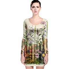 Books Flowers Book Flower Flora Floral Long Sleeve Bodycon Dress