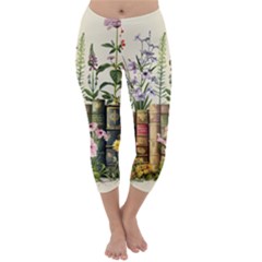 Books Flowers Book Flower Flora Floral Capri Winter Leggings 