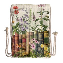 Books Flowers Book Flower Flora Floral Drawstring Bag (large)