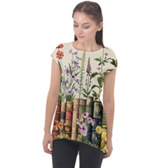 Books Flowers Book Flower Flora Floral Cap Sleeve High Low Top