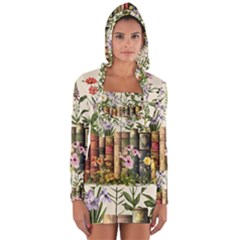 Books Flowers Book Flower Flora Floral Long Sleeve Hooded T-shirt