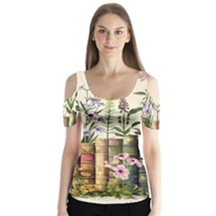 Books Flowers Book Flower Flora Floral Butterfly Sleeve Cutout T-shirt 