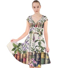 Books Flowers Book Flower Flora Floral Cap Sleeve Front Wrap Midi Dress