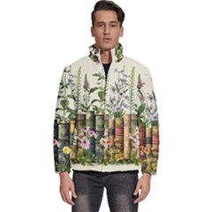 Books Flowers Book Flower Flora Floral Men s Puffer Bubble Jacket Coat