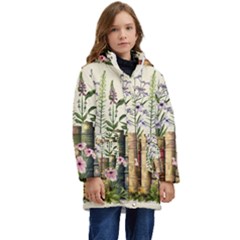 Books Flowers Book Flower Flora Floral Kids  Hooded Longline Puffer Jacket