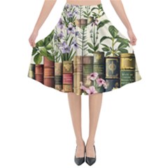 Books Flowers Book Flower Flora Floral Flared Midi Skirt by Maspions