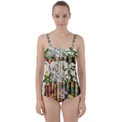 Books Flowers Book Flower Flora Floral Twist Front Tankini Set