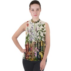 Books Flowers Book Flower Flora Floral Mock Neck Chiffon Sleeveless Top