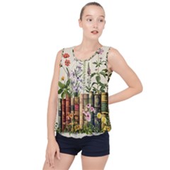 Books Flowers Book Flower Flora Floral Bubble Hem Chiffon Tank Top