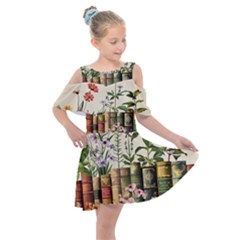 Books Flowers Book Flower Flora Floral Kids  Shoulder Cutout Chiffon Dress