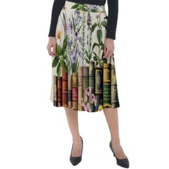 Books Flowers Book Flower Flora Floral Classic Velour Midi Skirt 