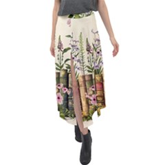 Books Flowers Book Flower Flora Floral Velour Split Maxi Skirt