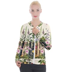 Books Flowers Book Flower Flora Floral Casual Zip Up Jacket