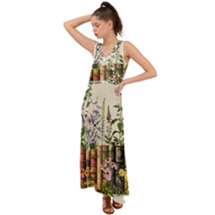 Books Flowers Book Flower Flora Floral V-neck Chiffon Maxi Dress