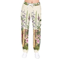 Books Flowers Book Flower Flora Floral Women Velvet Drawstring Pants