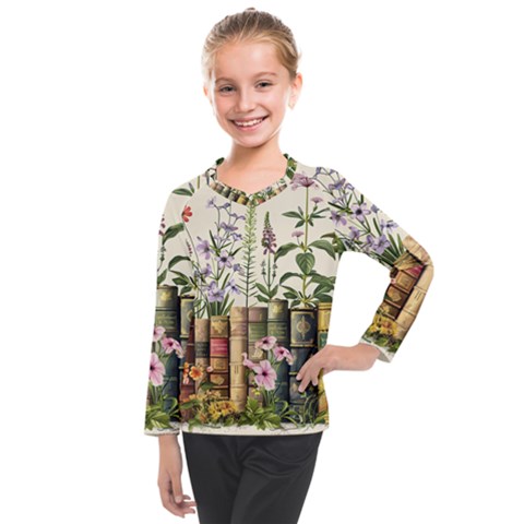 Books Flowers Book Flower Flora Floral Kids  Long Mesh T-shirt by Maspions