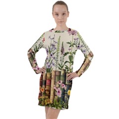 Books Flowers Book Flower Flora Floral Long Sleeve Hoodie Dress