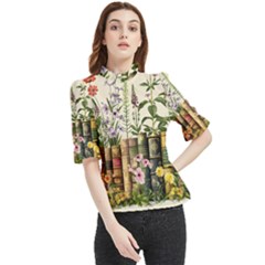 Books Flowers Book Flower Flora Floral Frill Neck Blouse