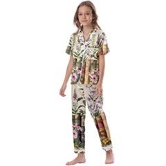 Books Flowers Book Flower Flora Floral Kids  Satin Short Sleeve Pajamas Set