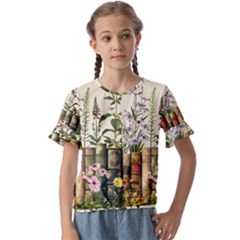 Books Flowers Book Flower Flora Floral Kids  Cuff Sleeve Scrunch Bottom T-shirt