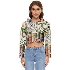 Books Flowers Book Flower Flora Floral Women s Lightweight Cropped Hoodie