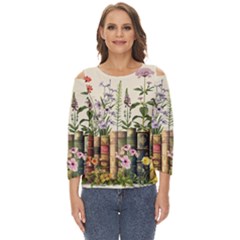 Books Flowers Book Flower Flora Floral Cut Out Wide Sleeve Top