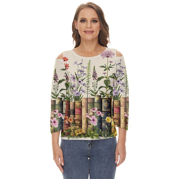 Books Flowers Book Flower Flora Floral Cut Out Wide Sleeve Top