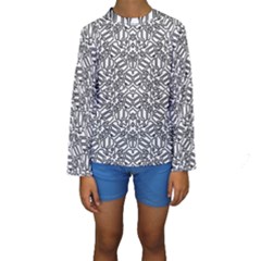 Monochrome Maze Design Print Kids  Long Sleeve Swimwear by dflcprintsclothing