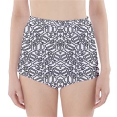 Monochrome Maze Design Print High-waisted Bikini Bottoms