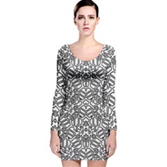 Monochrome Maze Design Print Long Sleeve Velvet Bodycon Dress by dflcprintsclothing