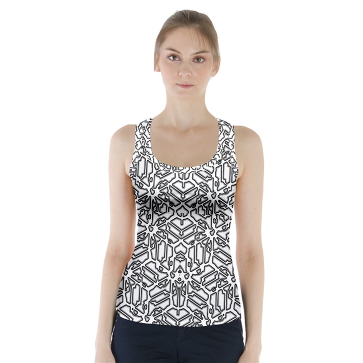 Monochrome Maze Design Print Racer Back Sports Top