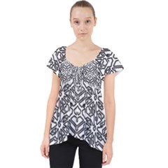 Monochrome Maze Design Print Lace Front Dolly Top by dflcprintsclothing