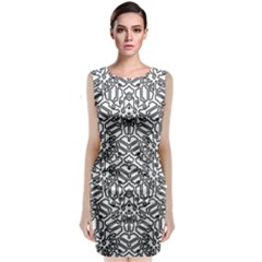 Monochrome Maze Design Print Sleeveless Velvet Midi Dress by dflcprintsclothing