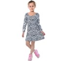 Monochrome Maze Design Print Kids  Long Sleeve Velvet Dress View1