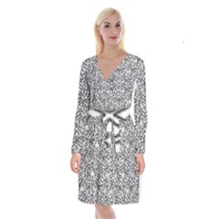 Monochrome Maze Design Print Long Sleeve Velvet Front Wrap Dress by dflcprintsclothing