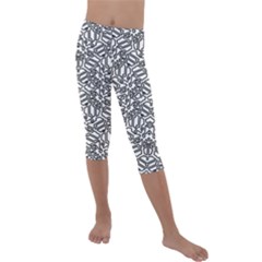 Monochrome Maze Design Print Kids  Lightweight Velour Capri Leggings  by dflcprintsclothing