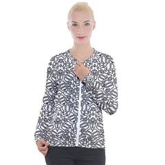 Monochrome Maze Design Print Casual Zip Up Jacket