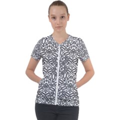 Monochrome Maze Design Print Short Sleeve Zip Up Jacket by dflcprintsclothing