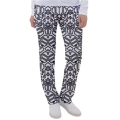 Monochrome Maze Design Print Women s Casual Pants by dflcprintsclothing