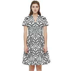 Monochrome Maze Design Print Short Sleeve Waist Detail Dress by dflcprintsclothing