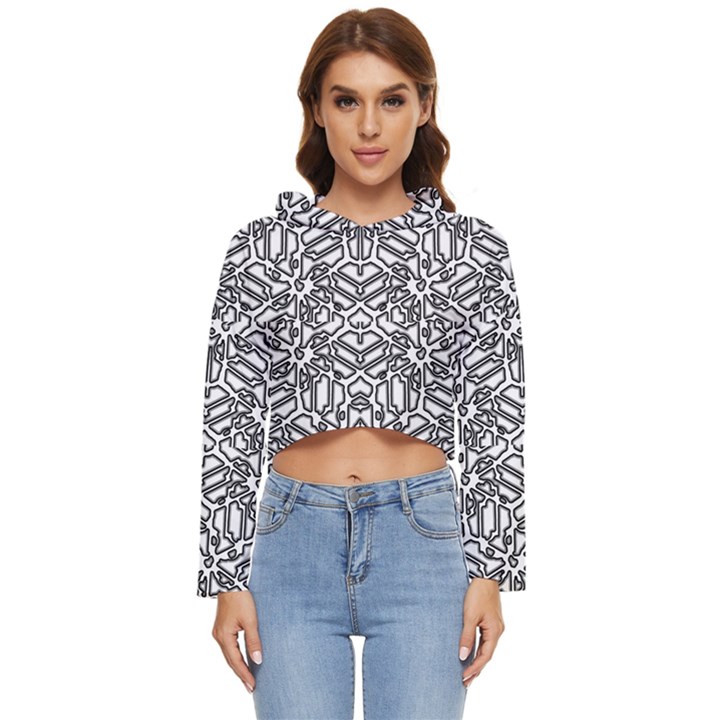 Monochrome Maze Design Print Women s Lightweight Cropped Hoodie