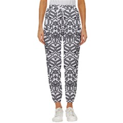 Monochrome Maze Design Print Women s Cropped Drawstring Pants by dflcprintsclothing