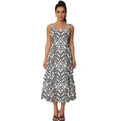 Monochrome Maze Design Print Square Neckline Tiered Midi Dress by dflcprintsclothing