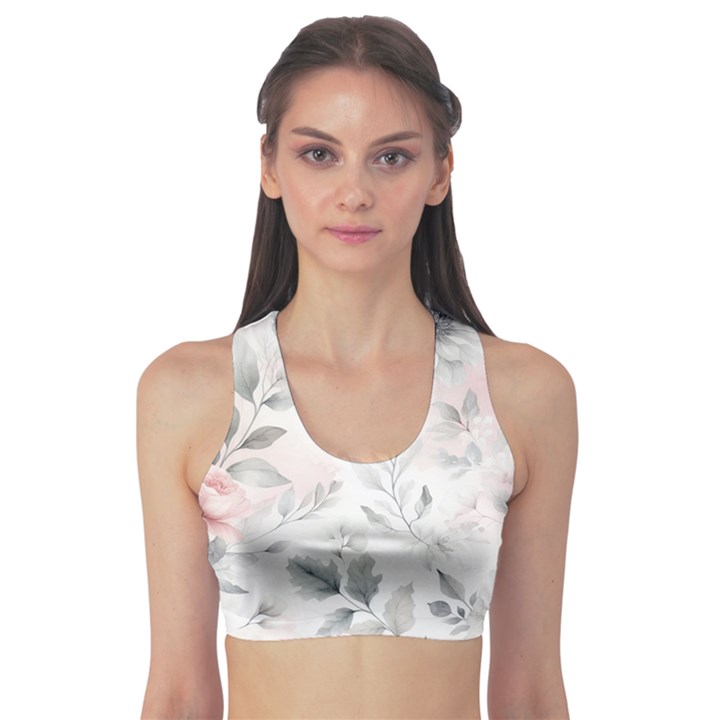 Light Grey and Pink Floral Fitness Sports Bra