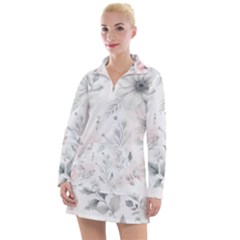 Light Grey And Pink Floral Women s Long Sleeve Casual Dress by LyssasMindArt