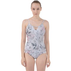 Light Grey And Pink Floral Cut Out Top Tankini Set