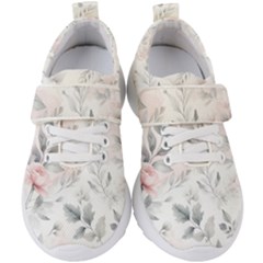 Light Grey And Pink Floral Kids  Velcro Strap Shoes