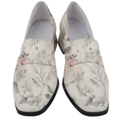 Light Grey And Pink Floral Women s Chunky Heel Loafers by LyssasMindArt